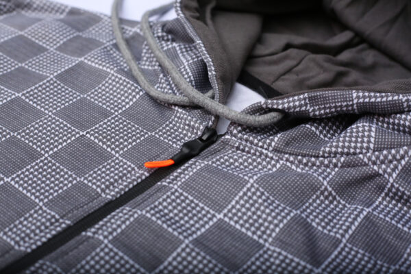 Men's Export Quality Grey Check Zipper Hoodie - Image 2